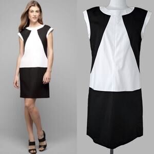 LAFAYETTE 148 Dima Black White Colorblock Shift Dress Size 10 Workwear